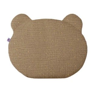 Muślin Light brown gold dots - poduszka MIŚ z muślinu
